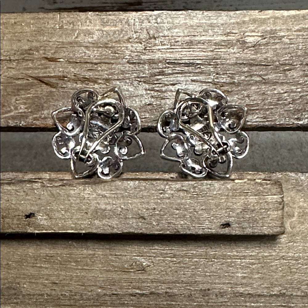 Judith Jack great shape Marcasite sterling silver 925 stamped signed earrings - Picture 5 of 8